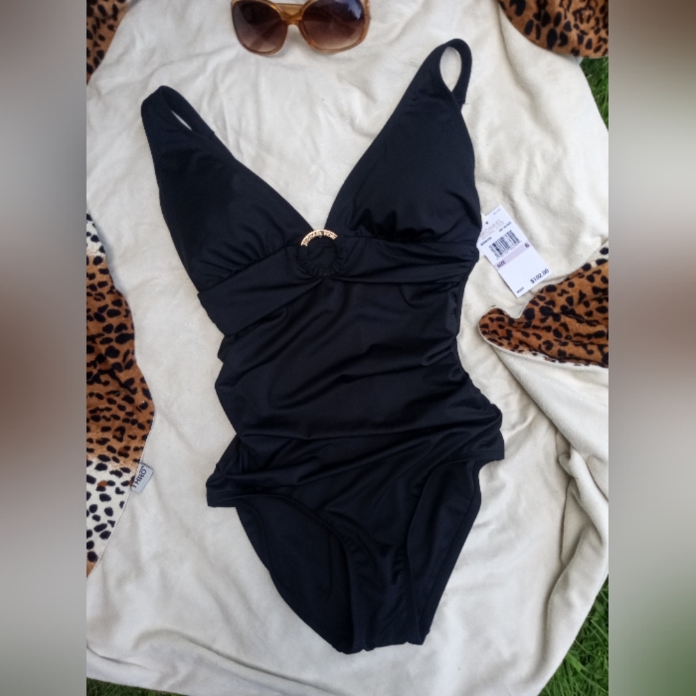 Michael Kors Black One Piece Swimsuit with Ruched Detailing - Picture 5 of 6